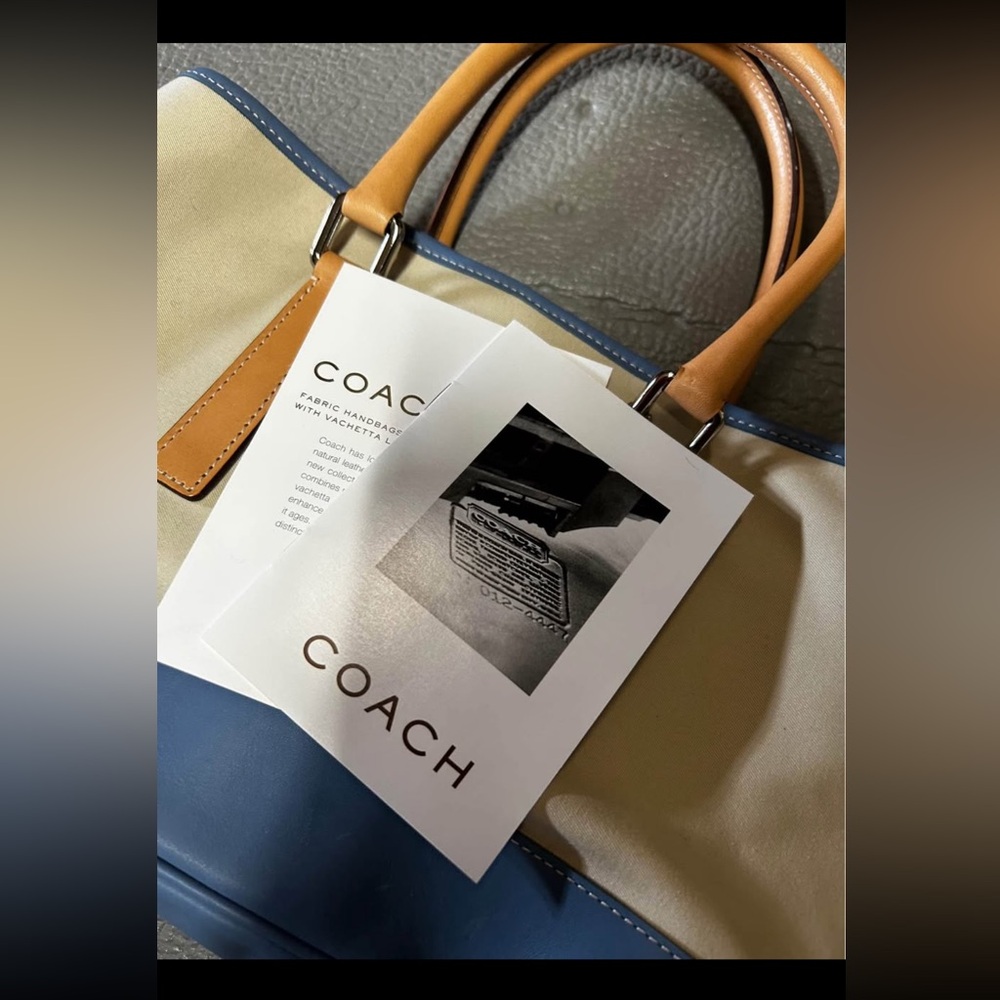 Coach Blue and Tan Leather canvas Tote Bag